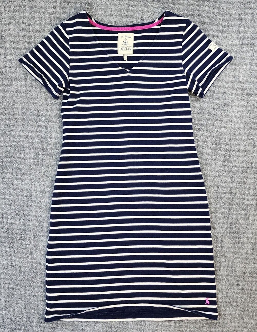 Joules Dress Womens 4 Blue Striped Riviera V-Neck Jersey Coastal Preppy Summer